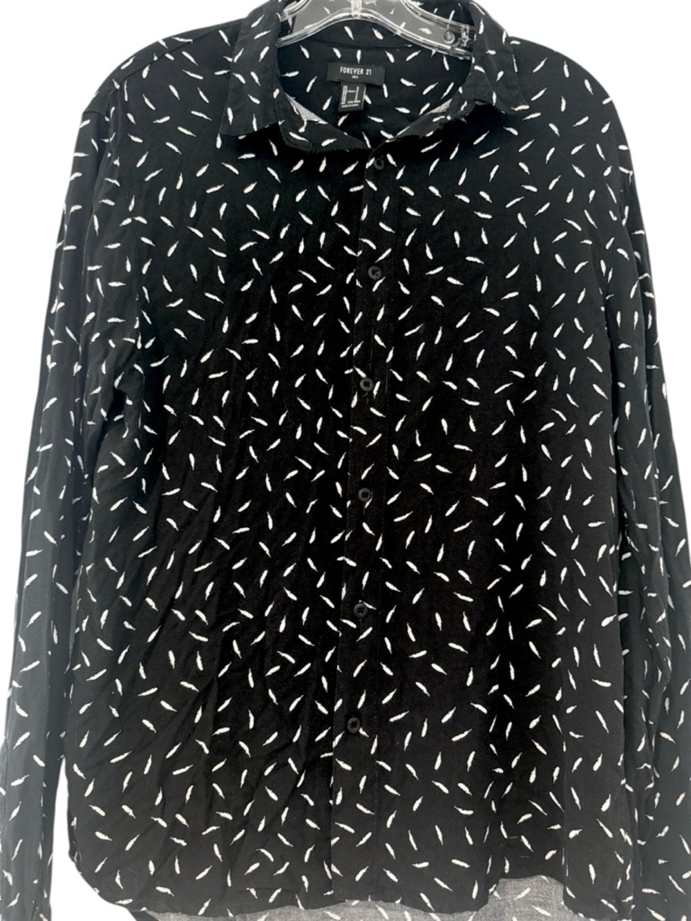 Forever 21 Black Button-Down Shirt with White Dash Print size s - Picture 3 of 9